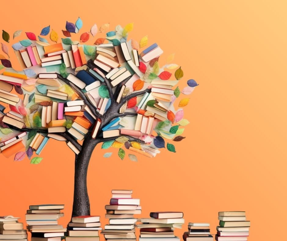 book tree with orange background